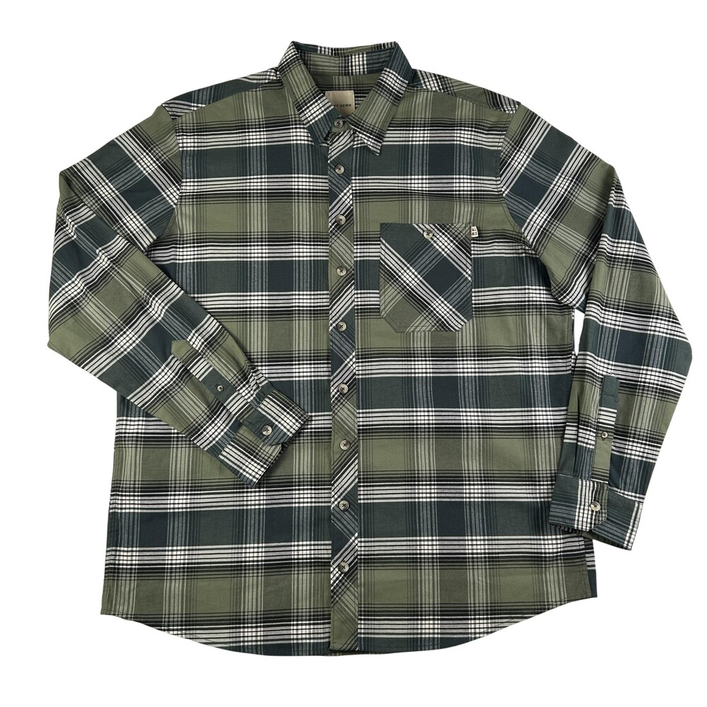 Ruff Hewn Shirt Mens XL Green Plaid Long Sleeve Button Up Stretch Casual